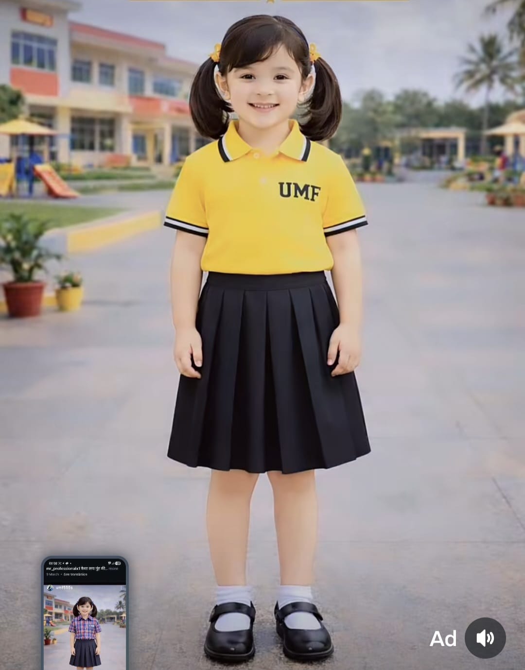 Yellow Polo and Black Skirt